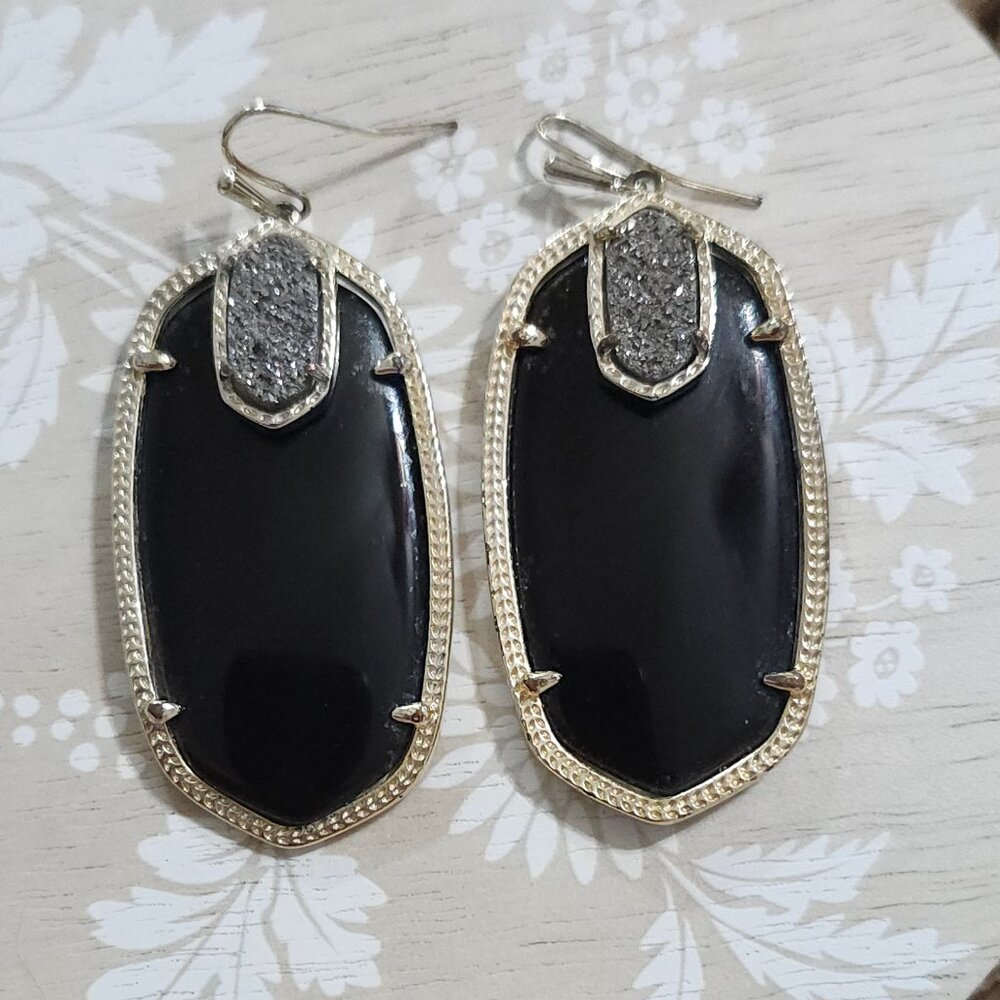 Kendra Scott Black Silver Drusy Darcy Gold Drop Earrings